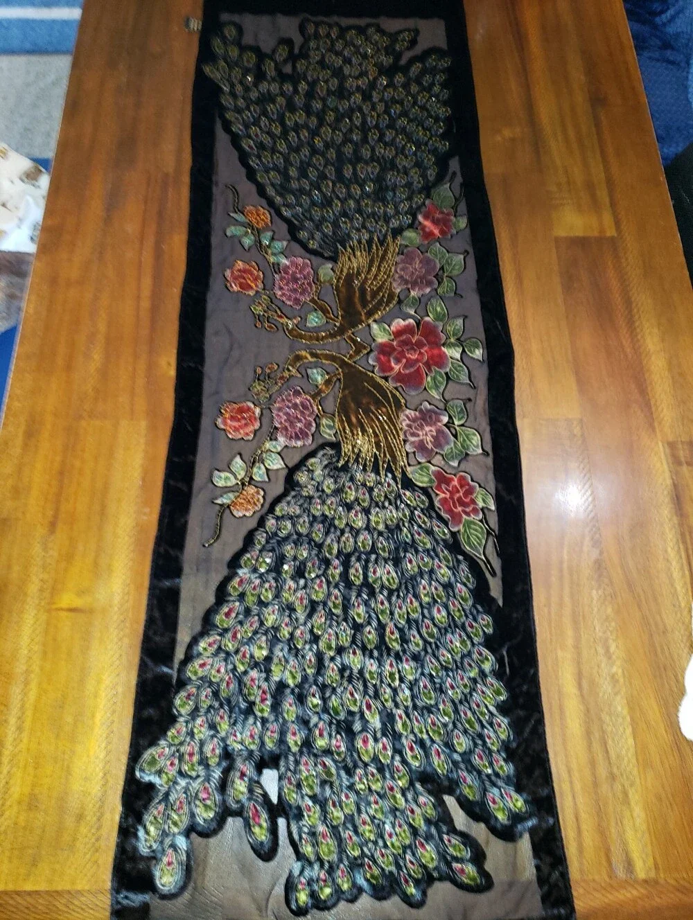 Embroidered Peacock Scarf/Shawl